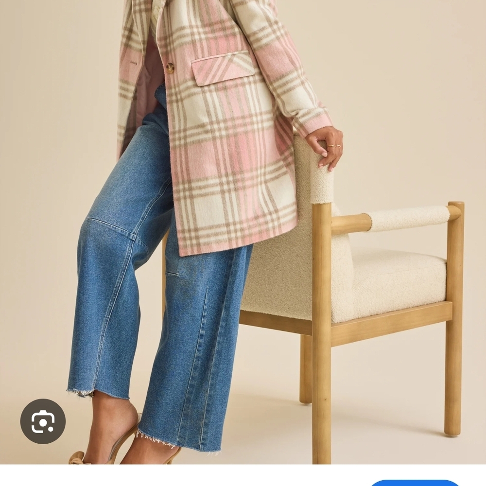 Altar'd State Pink and Cream Plaid Coat